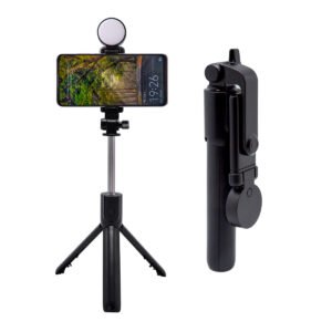 Palo Selfie Stick Lite con Trípode, Control Remoto y Luz LED Fría, Cálida y Neutra – Gira 360°