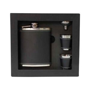 Set Licorera Executive Black Edition – Acero Inoxidable con Vasos y Embudo