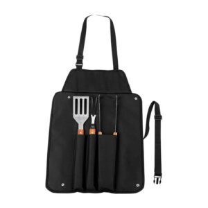 Set BBQ Chef – Delantal con espátula, pinzas y tenedor de acero inoxidable