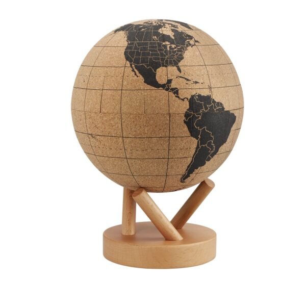 Globo Terráqueo Nomad – Decorativo de corcho con base de madera y tachuelas