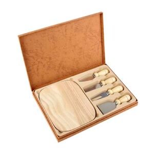 Set de Quesos Gourmet – Tabla de madera con cuchillos, tenedor y estuche