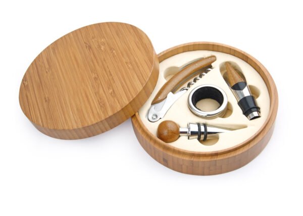 Caja Circular en Bambú con 4 Accesorios de Bar - foto 1 - Comprando Ágil Colombia