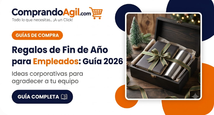 Caja de regalo corporativa con libreta, termo y bolígrafo para empleados - guía ComprandoAgil