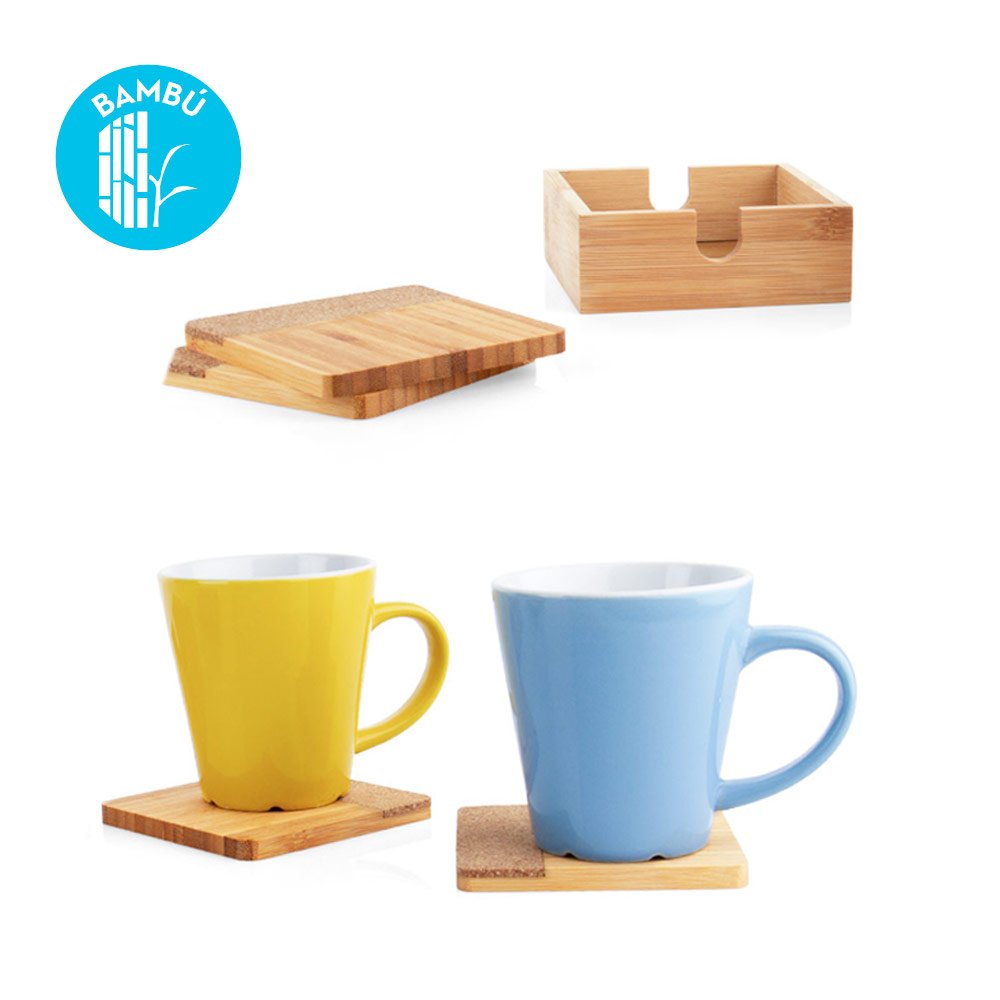 Portavasos de Bambú y Corcho con Base