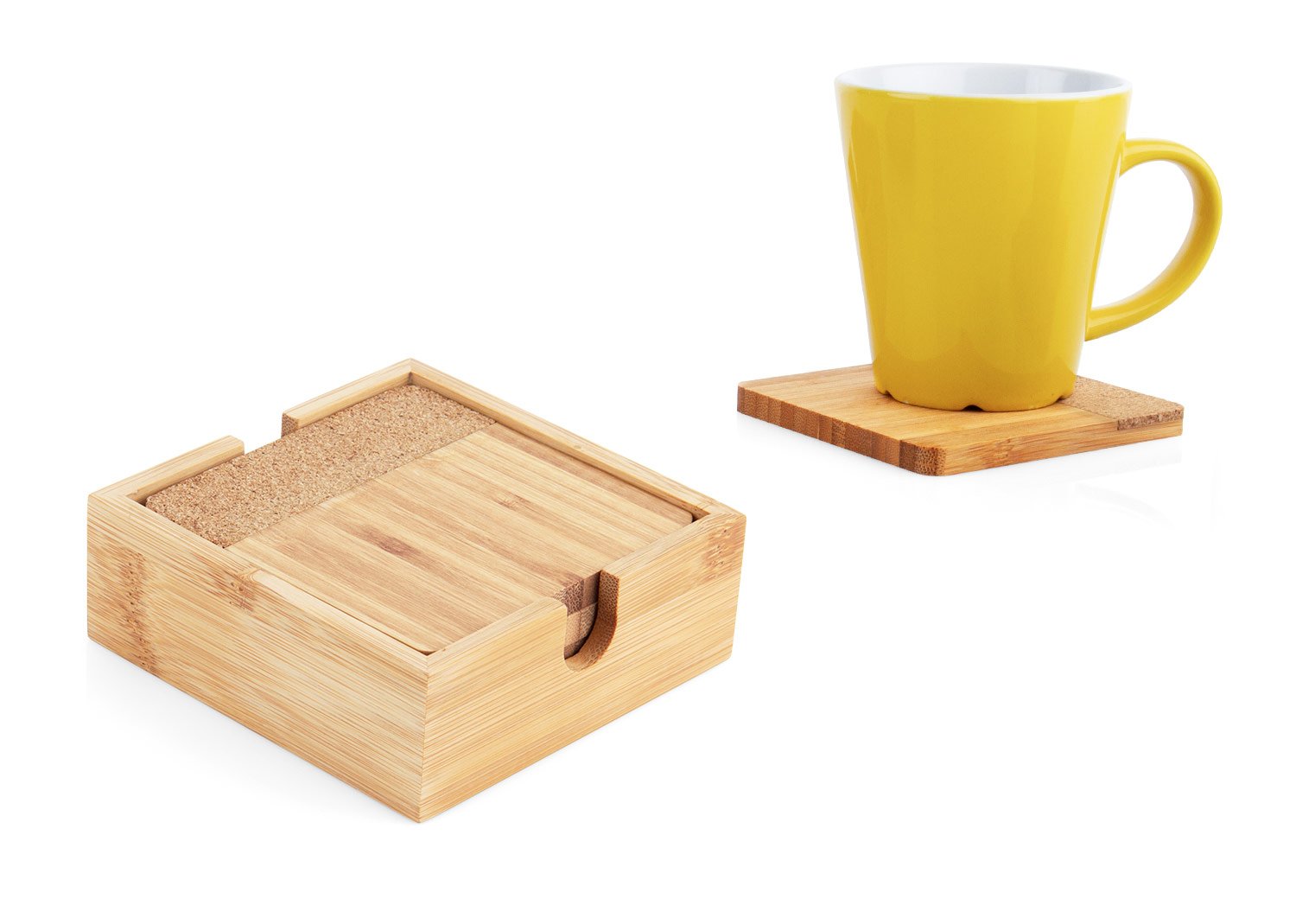 Portavasos de Bambú y Corcho con Base