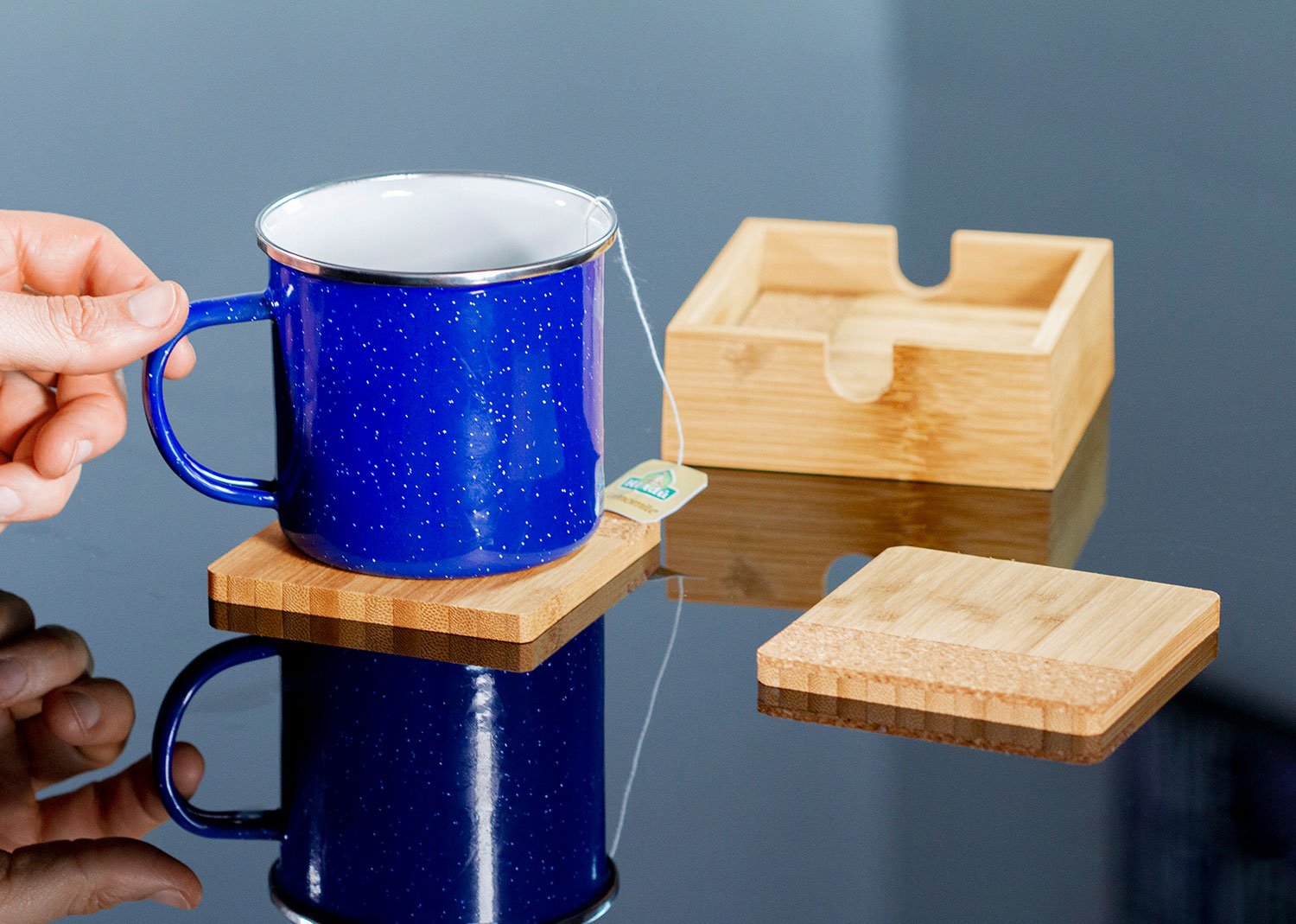 Portavasos de Bambú y Corcho con Base